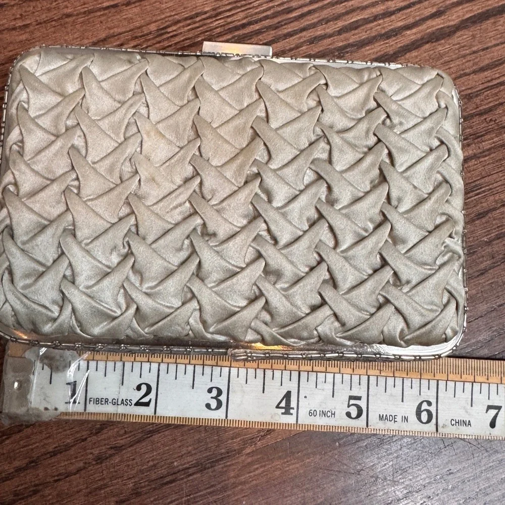 Inge Christopher Champagne Beaded Woven‎ Evening Clutch Bag Party Wedding